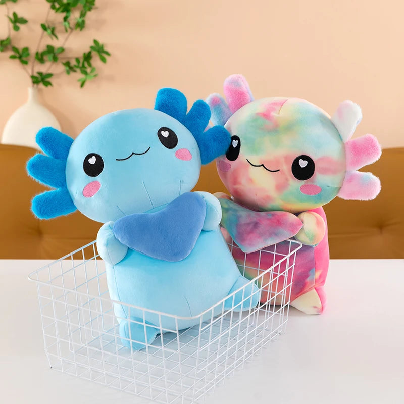 Multi-Colored Axolotl Plush Holding Heart
