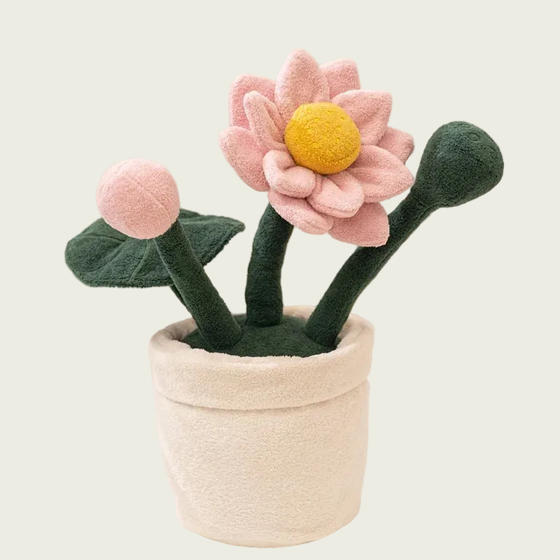 Pink Lotus Plush Plant in Pot
