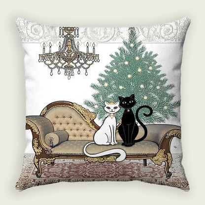 2 Elegant Cats Plush Pillow Case