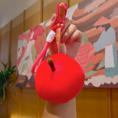 Red Apple Plush Keychain with Carabiner & Wristlet