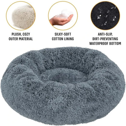 Round Fluffy Plush Dog Bed