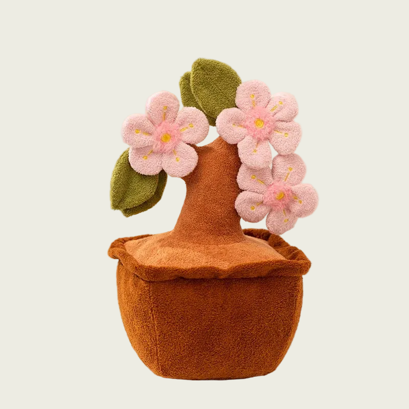 Mini Pink Peach Blossom Plush Tree in Pot