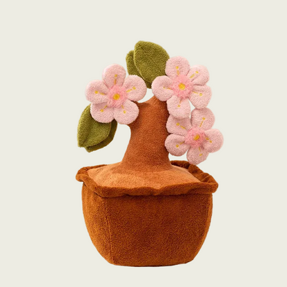 Mini Pink Peach Blossom Plush Tree in Pot