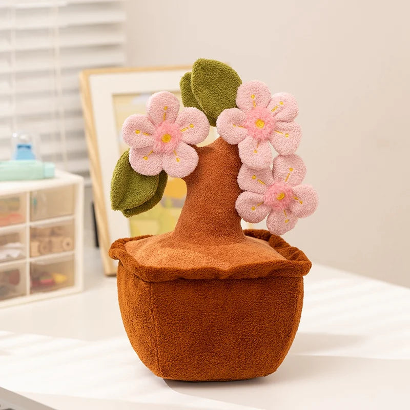 Mini Pink Peach Blossom Plush Tree in Pot