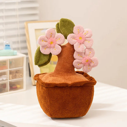 Mini Pink Peach Blossom Plush Tree in Pot