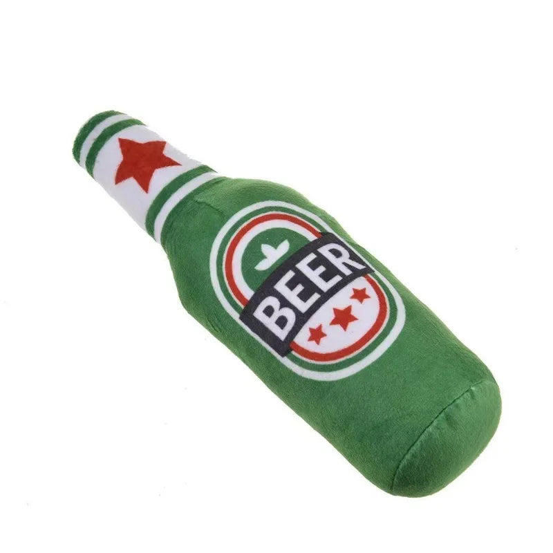 Pale Lager Beer Bottle Dog Squeaker Toy Plush
