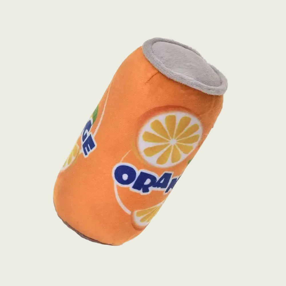 Orange Soda Dog Squeaker Plush Toy