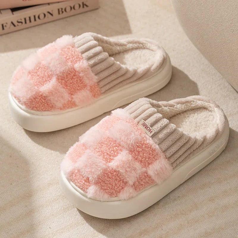 Checkerboard Plush Slippers