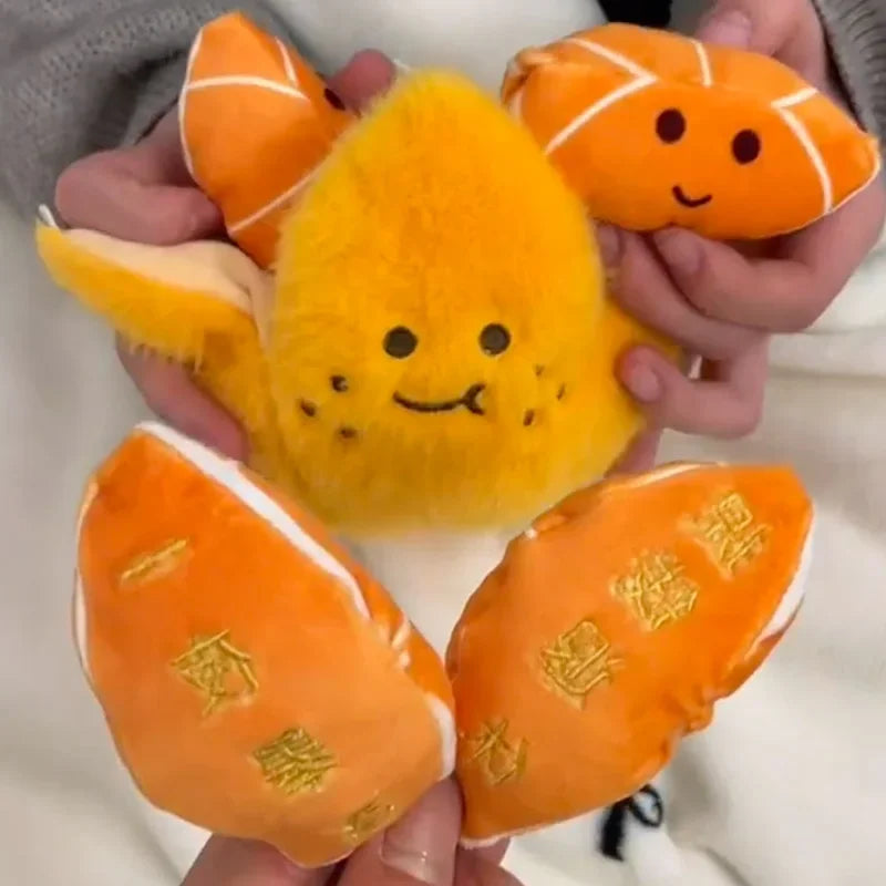 Peelable Orange Plushie with Five Orange Emoji Segments Inside