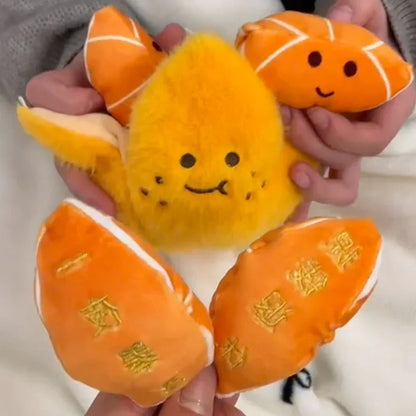 Peelable Orange Plushie with Five Orange Emoji Segments Inside