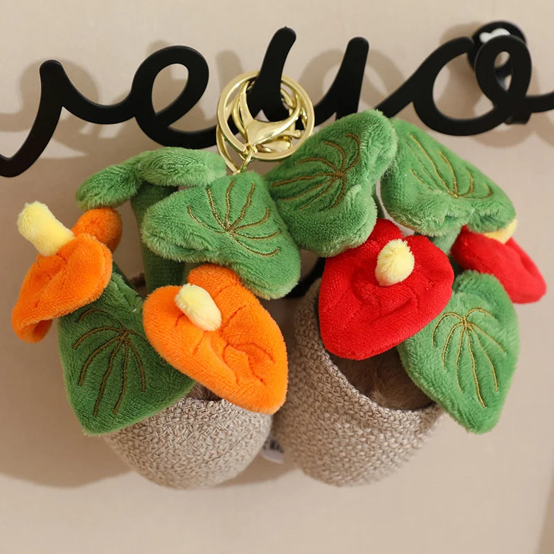 Anthurium Plant Potted Plush Keychain