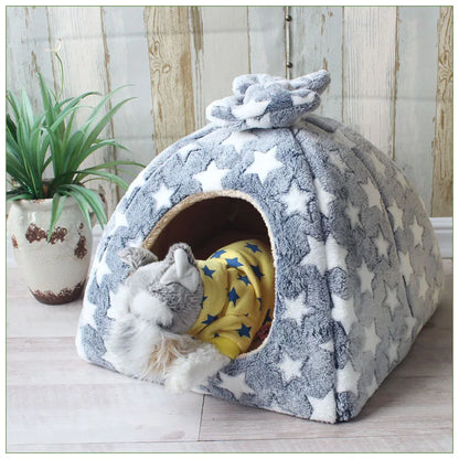 Plush-Velvet Igloo House with Bow for Pets