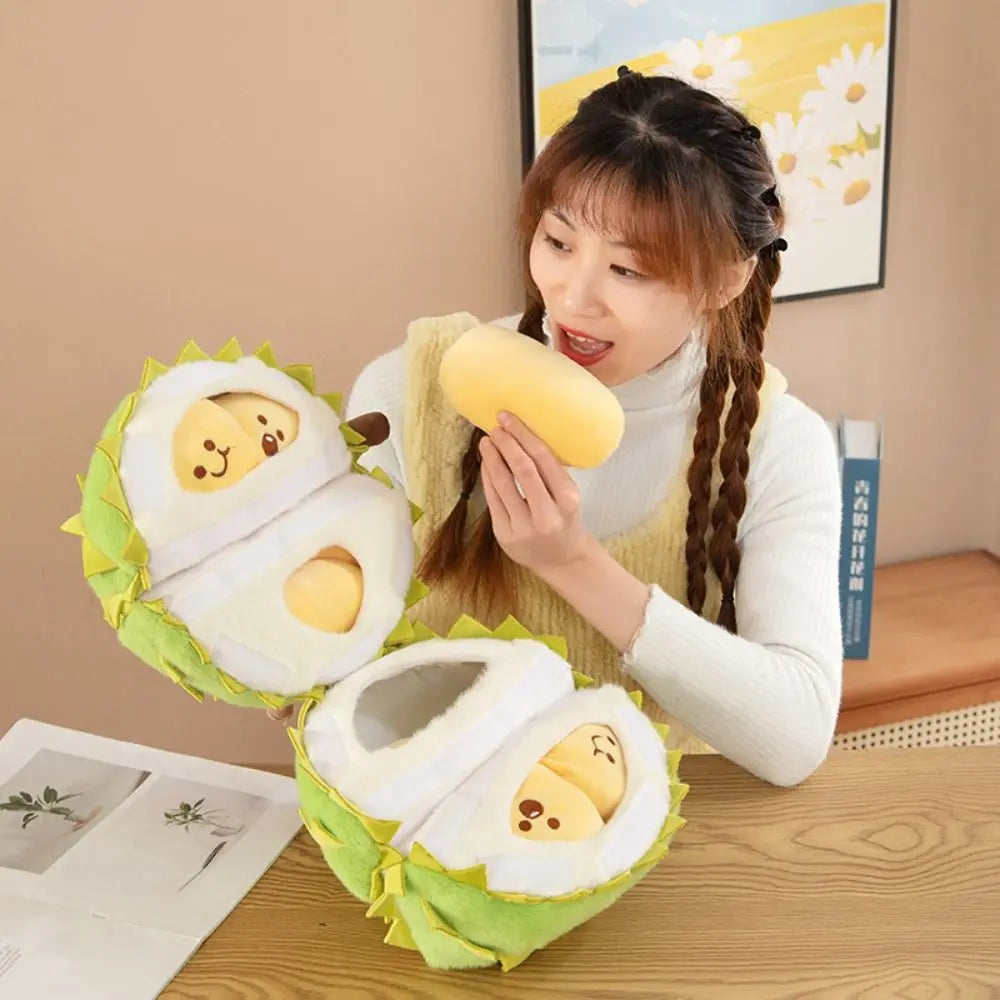Splittable Durian Plushie with Detachable Durian Meat Sections