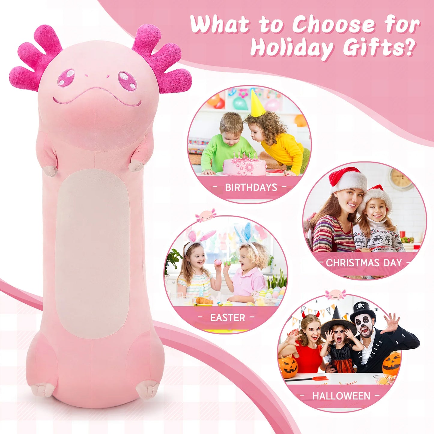 Axolotl Body Pillow Plushie Long Stuffed Animal