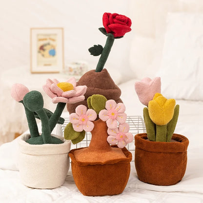 Mini Pink Peach Blossom Plush Tree in Pot
