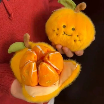 Peelable Orange Plushie with Five Orange Emoji Segments Inside