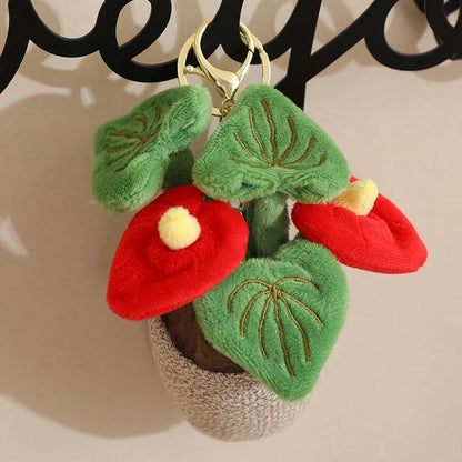 Anthurium Plant Potted Plush Keychain