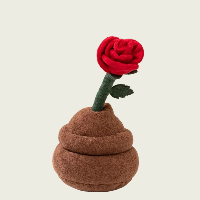 Single Red Rose Plush in Brown Vase