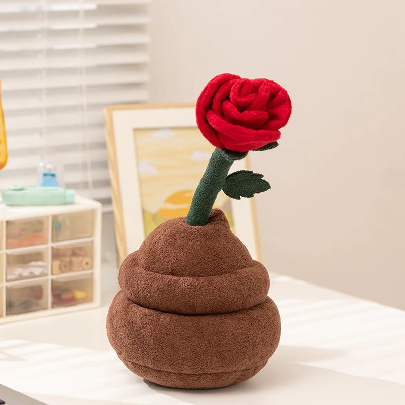 Single Red Rose Plush in Brown Vase