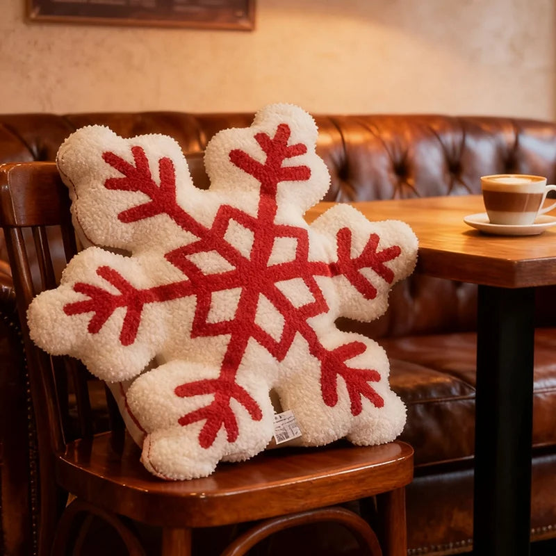 Red Snowflake Plush Pillow