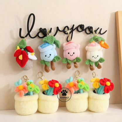 Multi-Color Potted Plush Plant Keychain