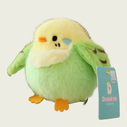 Green Parakeet Pocket Bird Keychain Pendant