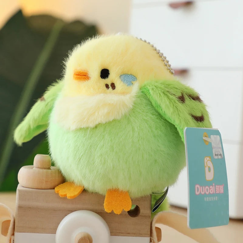 Green Parakeet Pocket Bird Keychain Pendant