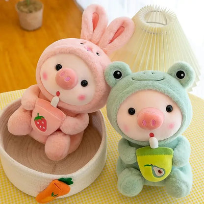 Baby Pig in Costume with Bubble Boba Tea 9.2" Plushie