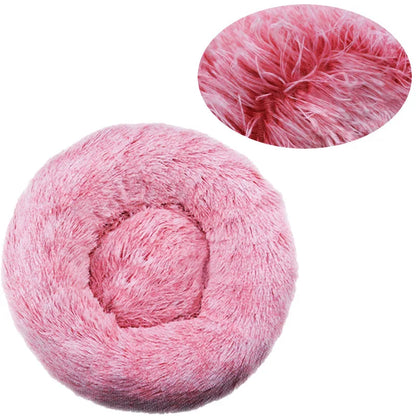 Round Fluffy Plush Dog Bed