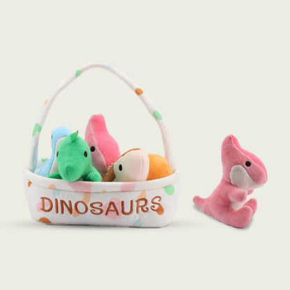 Basket of Dinosaur Plushies