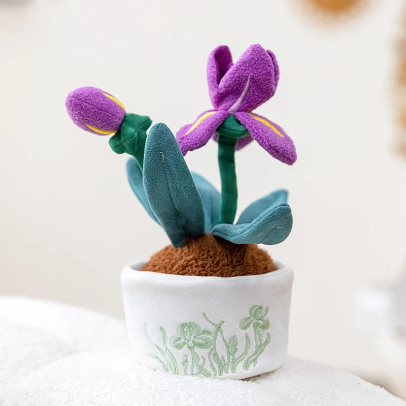 Iris Plush Plant in White Pot