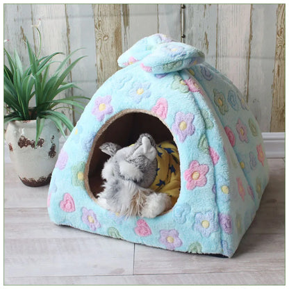 Plush-Velvet Igloo House with Bow for Pets