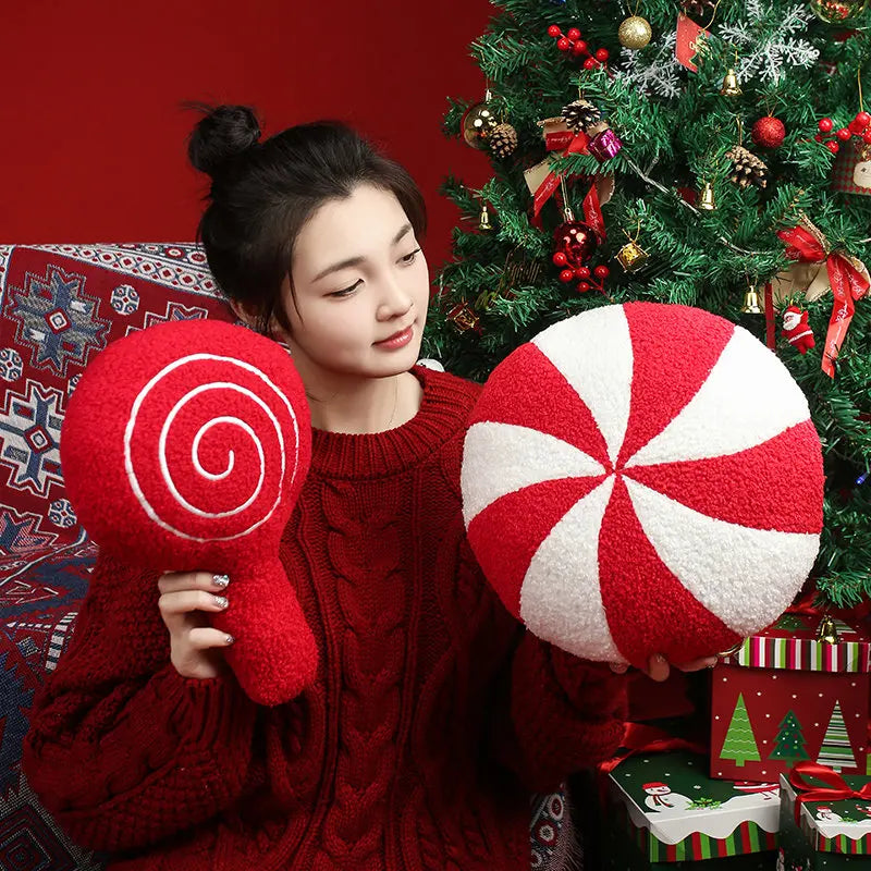 Peppermint Round Candy Plush Pillow