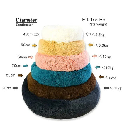 Round Fluffy Plush Dog Bed