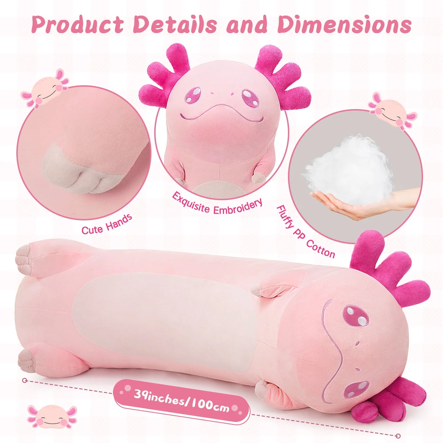 Axolotl Body Pillow Plushie Long Stuffed Animal