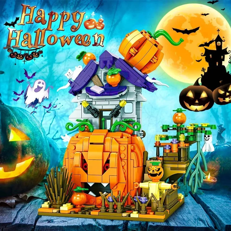 Pumpkin Halloween House Building Blocks Set