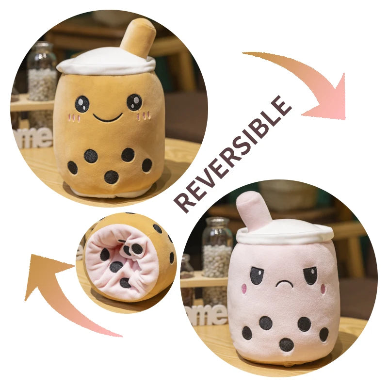 Reversible Bubble Tea 5.8" Boba Milk 2-Flavor Plushies