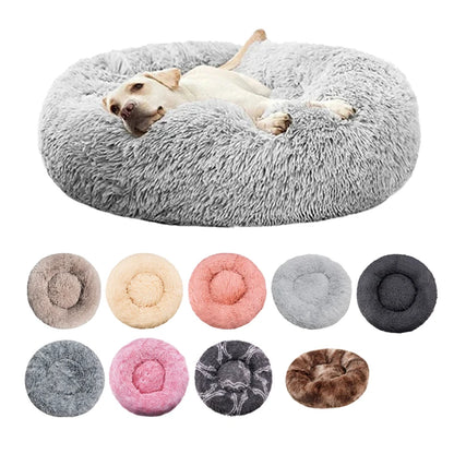 Round Fluffy Plush Dog Bed