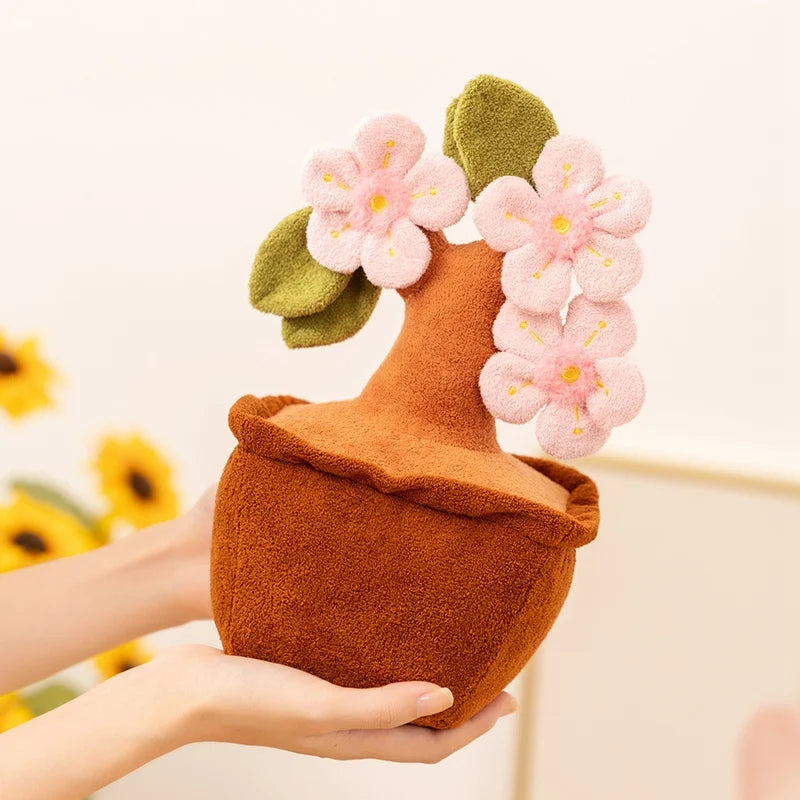 Mini Pink Peach Blossom Plush Tree in Pot