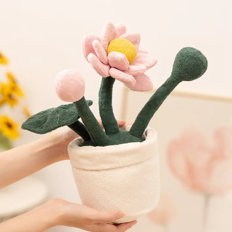 Pink Lotus Plush Plant in Pot