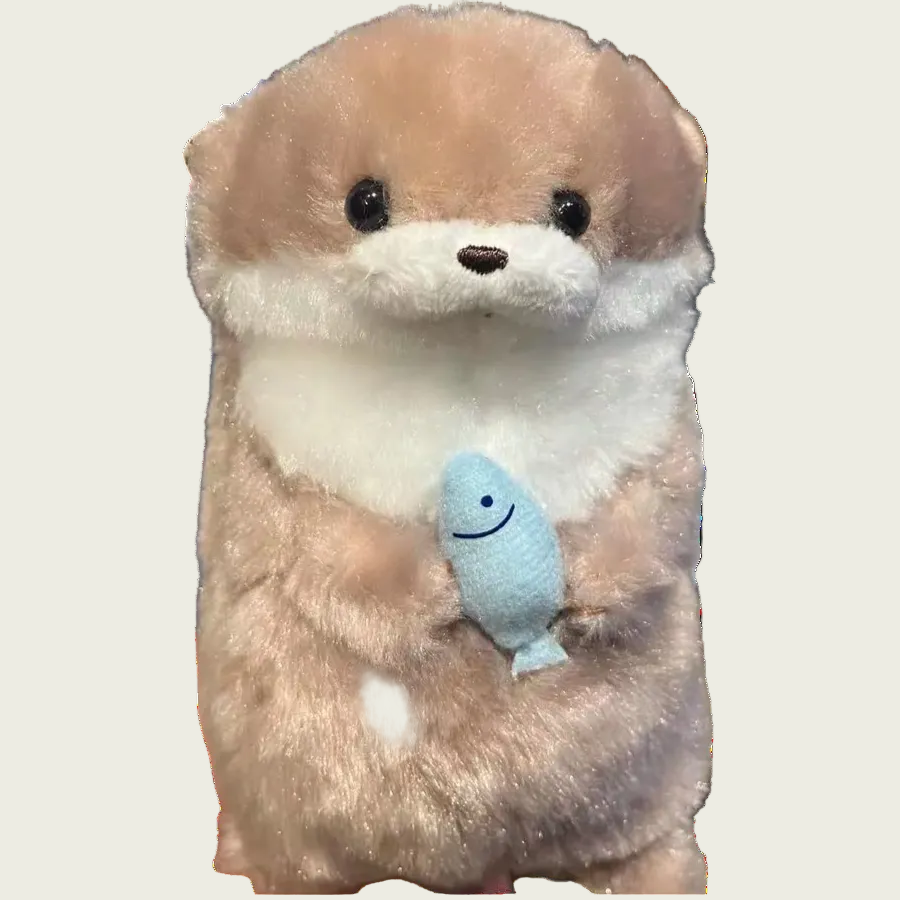 Baby Otter Plushie Holding a Fish Pendant
