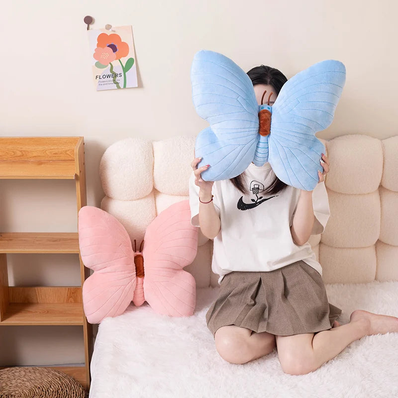 Blue Veined Butterfly Plush Pillow