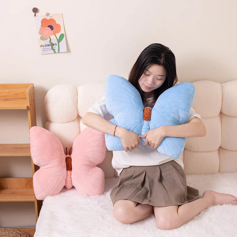 Blue Veined Butterfly Plush Pillow