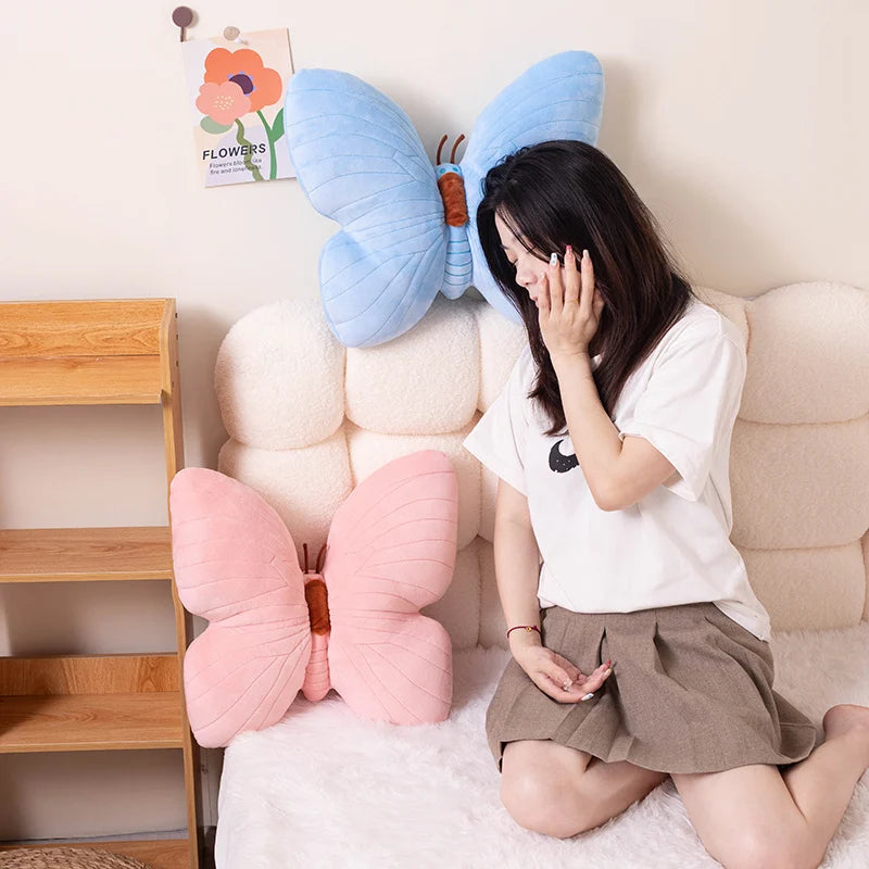 Blue Veined Butterfly Plush Pillow
